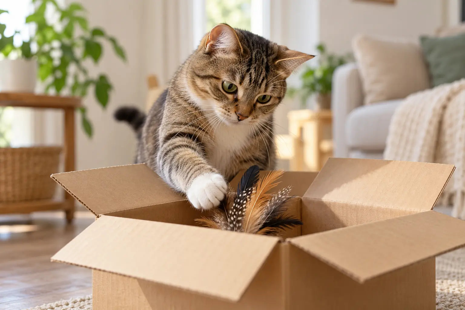 Nieuwsgierige kat toont haar snorharen, neus en alerte jachthouding