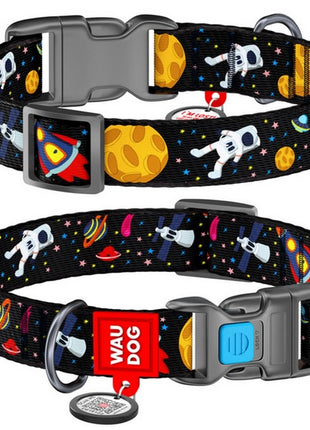 Collar WauDog Nylon Obroża nylonowa z QR-paszportem, plastikowy fastex, wzór NASA, 25mm/37-58cm