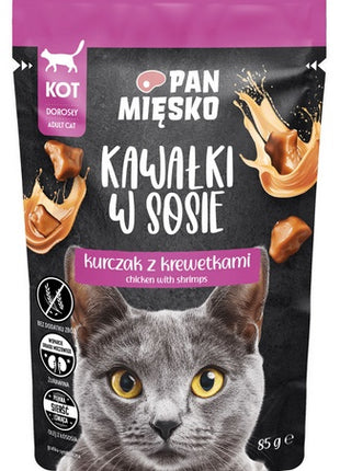 Pan Mięsko Karma mokra dla kota - kurczak i krewetki kawałki w sosie saszetka 85g