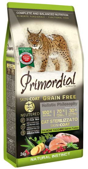 Primordial Cat Grain Free Neutered Skin Coat Salmon & Turkey 2kg