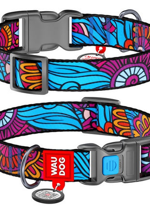 Collar WauDog Nylon Obroża nylonowa z QR-paszportem, plastikowy fastex, wzór LATO, 15mm/25-35cm