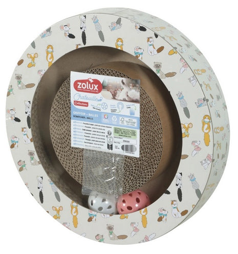 Zolux Chatouille Drapka tekturowa okrągła z piłkami i kocimiętką