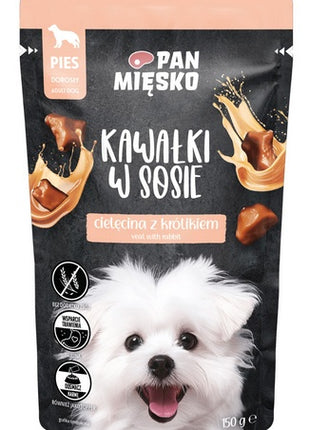 Pan Mięsko Karma mokra dla psa - cielęcina z królikiem kawałki w sosie saszetka 150g