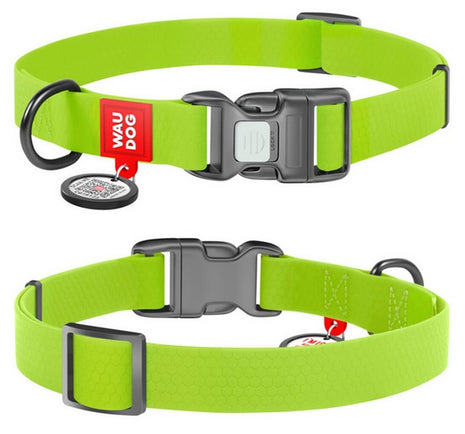 Collar Waterproof Obroża wodoodporna z QR-paszportem, plastikowy fastex, L 25mm/33-49cm jasnozielona