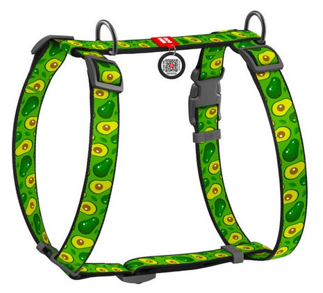 Collar WauDog Nylon Szelki nylonowe anatomiczne w kształcie litery H, z QR-paszportem, plastikowy fastex, wzór AWOKADO, rozmiar L 25mm