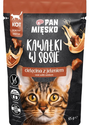 Pan Mięsko Karma mokra dla kota - cielęcina i jeleń kawałki w sosie saszetka 85g