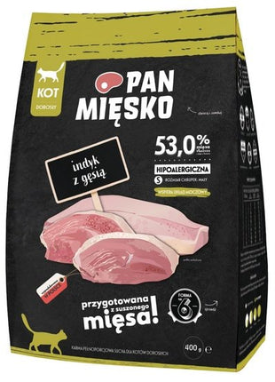 Pan Mięsko Karma sucha dla kota - indyk i gęś chrupki S 400g