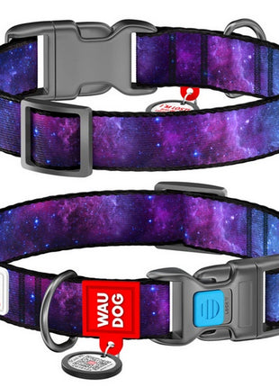 Collar WauDog Nylon Obroża nylonowa z QR-paszportem, plastikowy fastex, wzór NASA21, 15mm/25-35cm