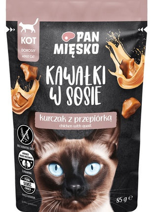 Pan Mięsko Karma mokra dla kota - kurczak i przepiórka kawałki w sosie saszetka 85g
