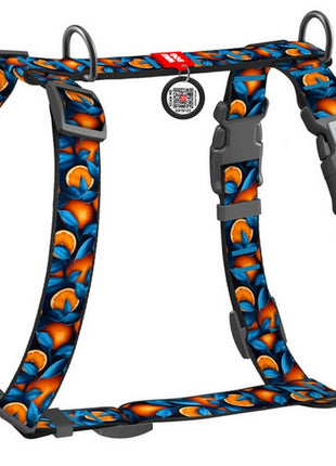 Collar WauDog Nylon Szelki nylonowe anatomiczne w kształcie litery H, z QR-paszportem, plastikowy fastex, wzór POMARAŃCZE, rozmiar M 20mm