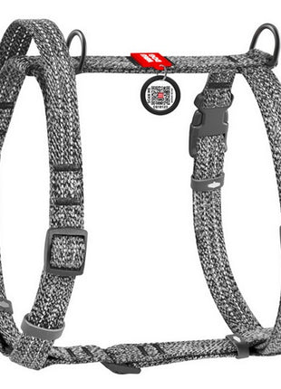 Collar WauDog Re-Cotton Szelki z rączką z regenerowanej bawełny anatomiczne w kształcie litery H, odblaskowe z QR-paszportem, plastikowy fastex, L szare