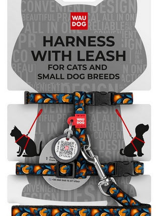 Collar WauDog Nylon Szelki ze smyczą nylonowe anatomiczne w kształcie litery H, z QR-paszportem, plastikowy fastex, wzór POMARAŃCZE, rozmiar XS