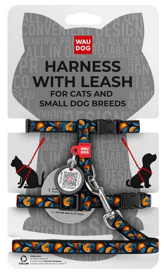 Collar WauDog Nylon Szelki ze smyczą nylonowe anatomiczne w kształcie litery H, z QR-paszportem, plastikowy fastex, wzór POMARAŃCZE, rozmiar XS