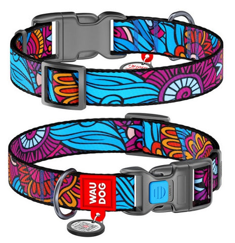 Collar WauDog Nylon Obroża nylonowa z QR-paszportem, plastikowy fastex, wzór LATO, 25mm/37-58cm