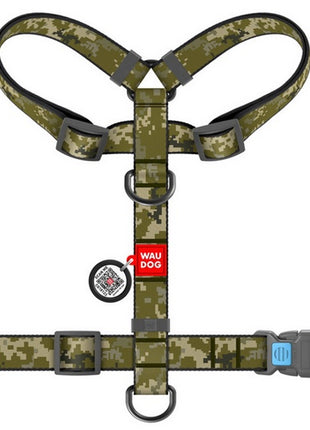 Collar WauDog Nylon Szelki nylonowe anatomiczne w kształcie litery H, z QR-paszportem, plastikowy fastex, wzór MILITARY, rozmiar M 20mm