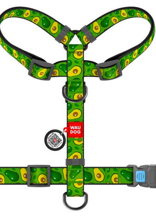 Collar WauDog Nylon Szelki nylonowe anatomiczne w kształcie litery H, z QR-paszportem, plastikowy fastex, wzór AWOKADO, rozmiar S 15mm