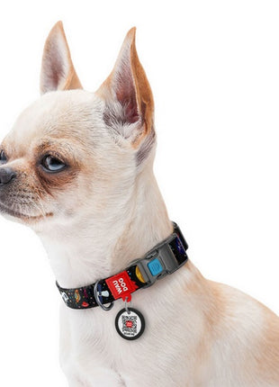 Collar WauDog Nylon Obroża nylonowa z QR-paszportem, plastikowy fastex, wzór NASA, 15mm/25-35cm