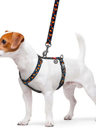 Collar WauDog Nylon Szelki nylonowe anatomiczne w kształcie litery H, z QR-paszportem, plastikowy fastex, wzór POMARAŃCZE, rozmiar S 15mm