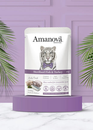 Amanova Cat Sterilised Fish & Turkey - biała ryba i indyk saszetka 85g [P12]