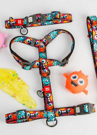 Collar WauDog Nylon Obroża nylonowa z QR-paszportem, plastikowy fastex, wzór ZĘBATE POTWORY, S 15mm/25-35cm