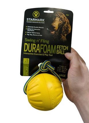 Starmark Swing 'N Fling Durafoam Fetch Ball on Rope - Virtually Indestructible