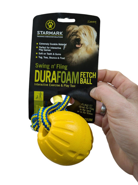 Starmark Swing 'N Fling Durafoam Fetch Ball on Rope - Virtually Indestructible