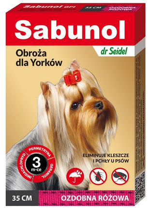 Sabunol GPI Obroża przeciw pchłom dla yorka ozdobna różowa 35cm