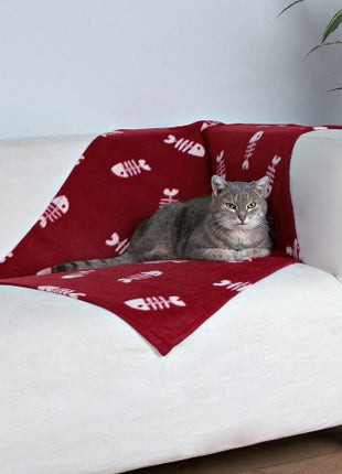 Trixie Koc 100x70cm Bordowy w białe ryby [37193]